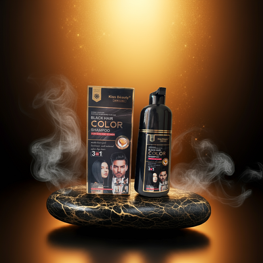 Shampoo Colorante Negro 3 en 1 – Kiss Beauty (Sin Amoniaco, 420ml)